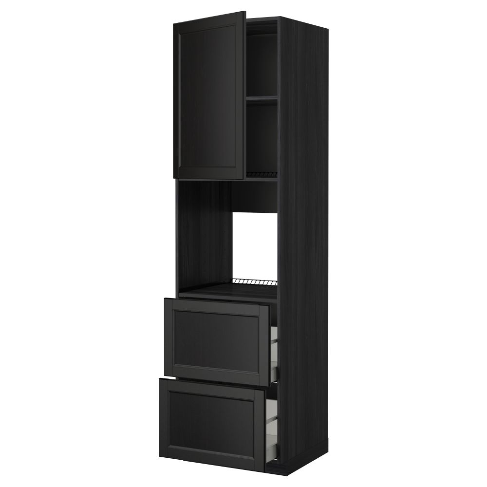 Высокий шкаф для духовки + дверца, 2 форнтальных, 2 высоких ящик МЕТОД / МАКСИМЕРА, черный, Лаксарби черно-коричневый - фото 1