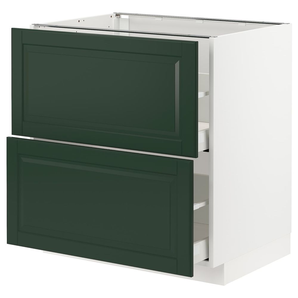 Напольный шкаф 2 форнтальных, 2 высоких ящ, белый/Будбин темно-зеленый 80x60 см IKEA METOD МЕТОД / MAXIMERA МАКСИМЕРА 493.119.01 - фото 1