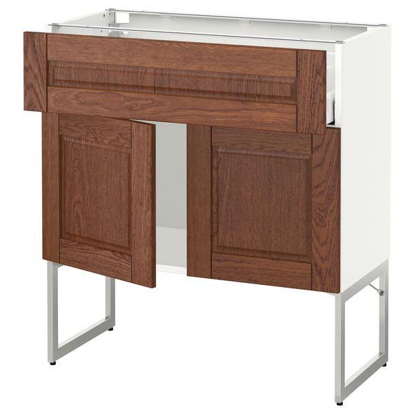 Напольный шкаф, полки, ящик, 2 двери МЕТОД / МАКСИМЕРА, белый, Филипстад коричневый - схема-чертеж с размерами