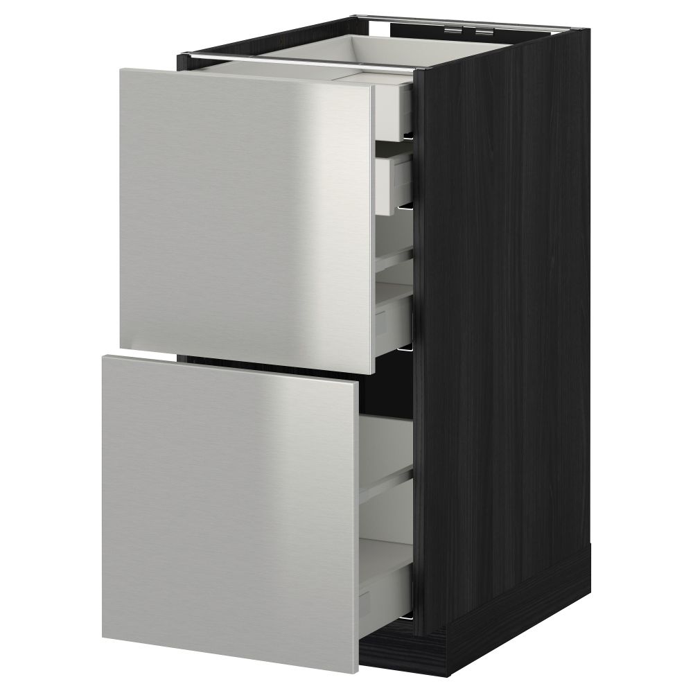 Напольный шкаф 2 фронтальные панели, 2 нижних, 1 средний, 1 высокий ящик МЕТОД / МАКСИМЕРА, черный, Гревста нержавеющ сталь - фото 1