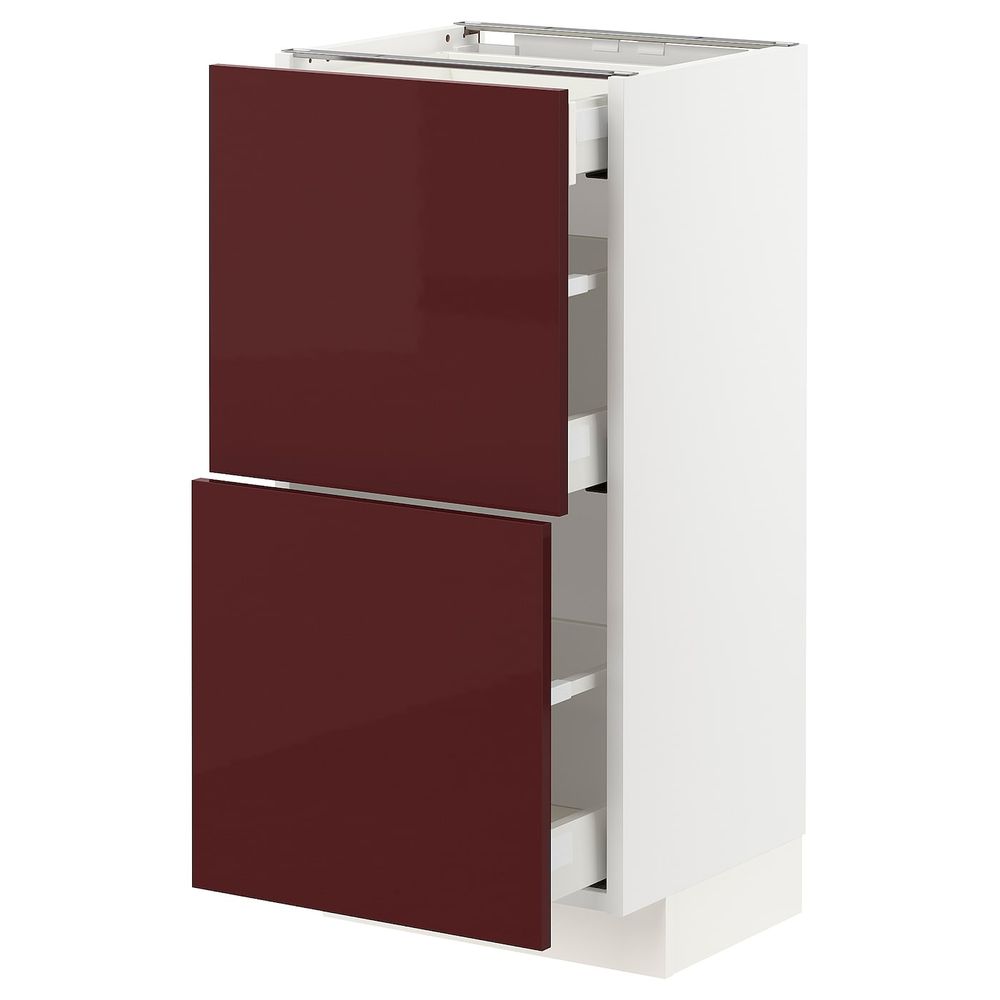 Напольный шкаф/2фасада/3ящика, белый Калларп/глянцевый темный красно-коричневый 40x37 см IKEA METOD МЕТОД / MAXIMERA МАКСИМЕРА - фото 1