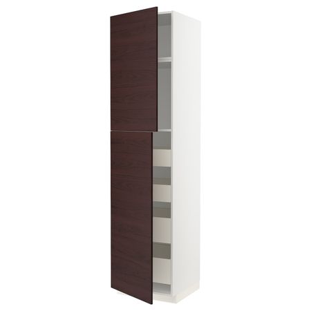 Высокий шкаф/2дверцы/4ящика, белый Аскерсунд/темно-коричневый под ясень 60x60x240 см IKEA METOD МЕТОД / MAXIMERA МАКСИМЕРА