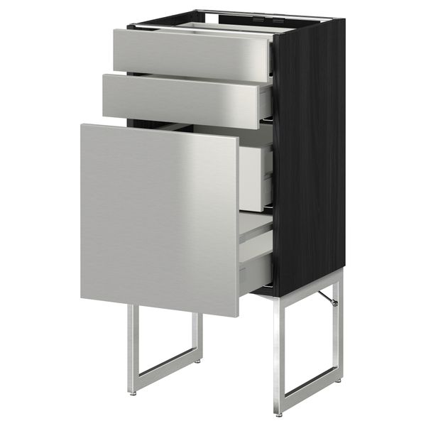 Напольный шкаф 3 фронтальных панели, 2 нижних, 2 средних ящика МЕТОД / МАКСИМЕРА, черный, Гревста нержавеющ сталь - схема-чертеж с размерами
