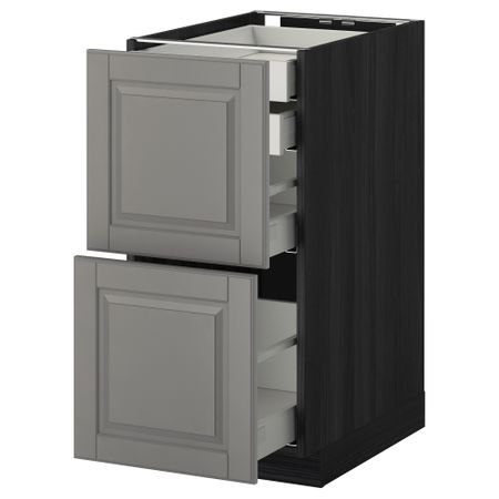 Напольный шкаф 2 фронтальные панели, 2 нижних, 1 средний, 1 высокий ящик МЕТОД / МАКСИМЕРА, черный, Будбин серый