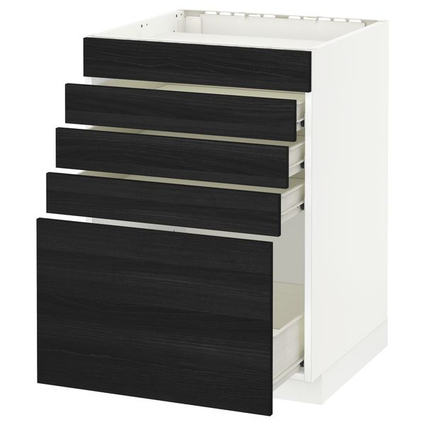 Напольный шкаф для варочной панели, 5 фасадов, 4 ящиков МЕТОД / ФОРВАРА, белый, Тингсрид черный - схема-чертеж с размерами