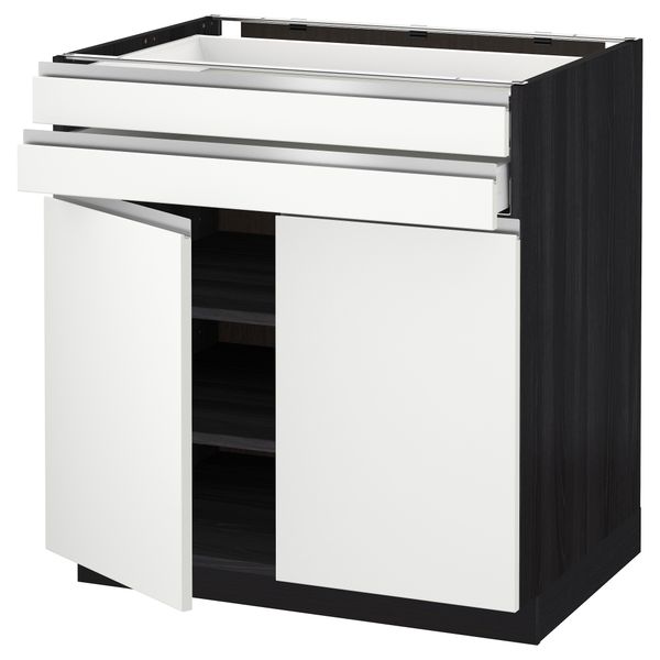 Напольный шкаф, 2 дверцы, 2 ящика МЕТОД / МАКСИМЕРА, черный, Нодста белый - схема-чертеж с размерами