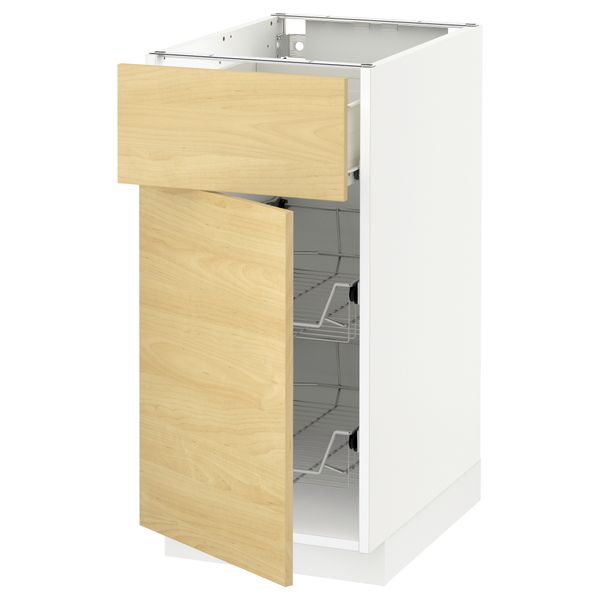 Напольный шкаф с проволочной корзиной, ящиком, дверью МЕТОД / ФОРВАРА, белый, Тингсрид береза - схема-чертеж с размерами