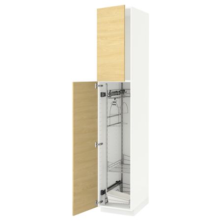 Высокий шкаф с отделением для аксессуаров, для уборки МЕТОД, белый, Тингсрид береза