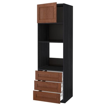 Высокий шкаф для духовки/СВЧ дверца, 3 ящика МЕТОД / МАКСИМЕРА, черный, Филипстад коричневый