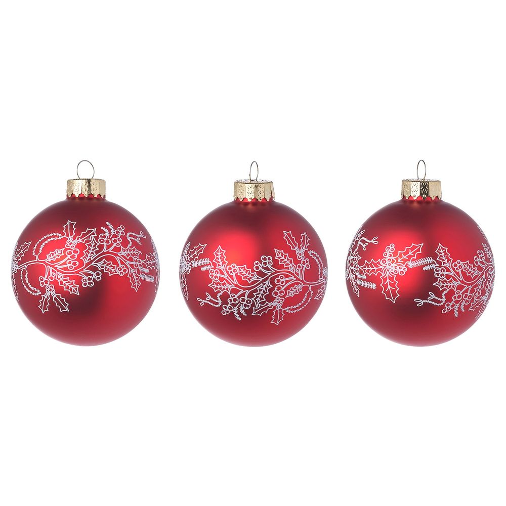 Украшение, шар, стекло красный, белый 8 см IKEA VINTER 2021 ВИНТЕР 2021 104.985.89 - фото 1