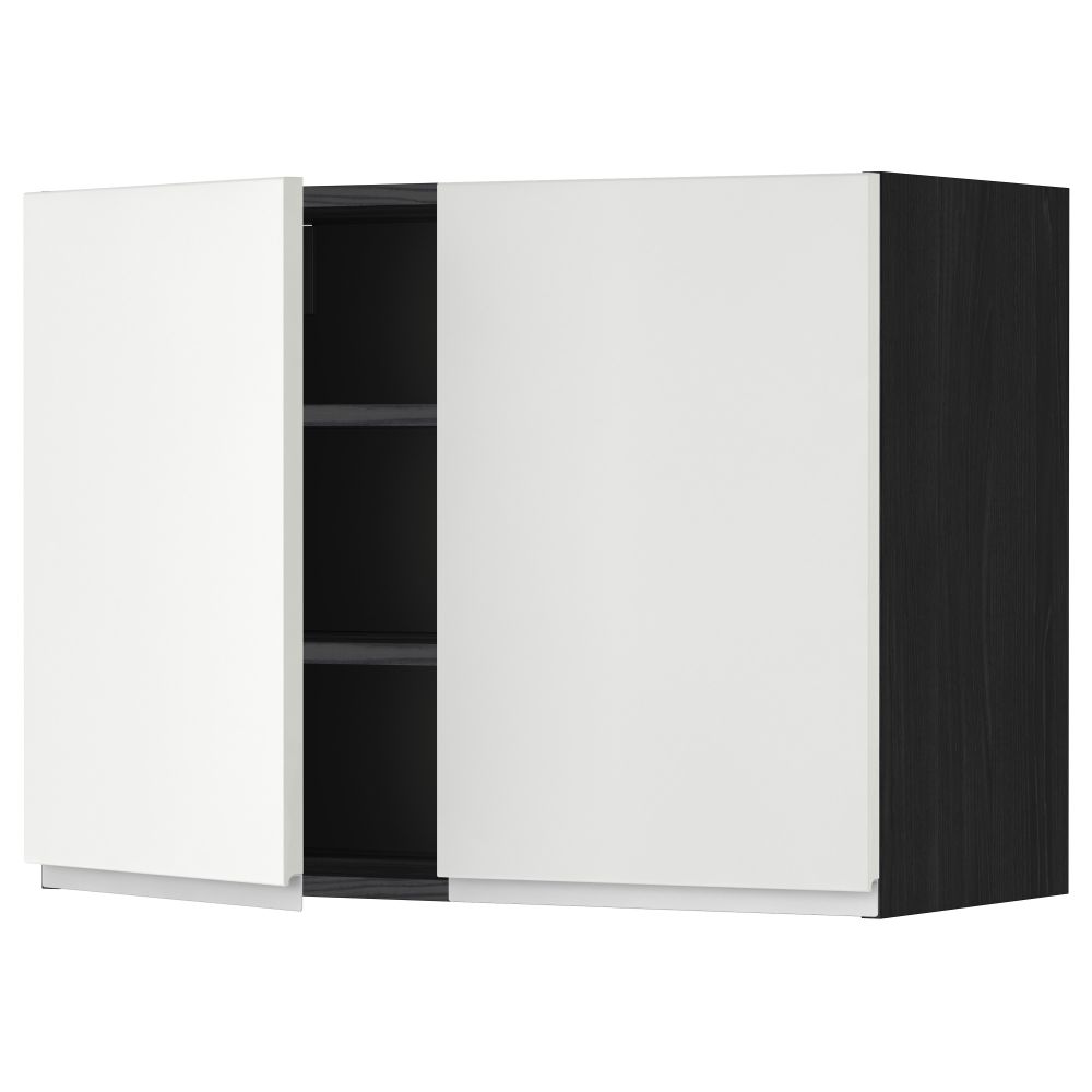 Навесной шкаф с полками, 2 дверцы МЕТОД, черный, Нодста белый - схема-чертеж с размерами