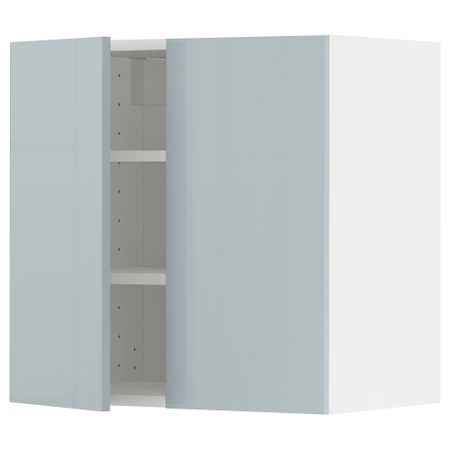 Навесной шкаф с полками, 2 дверцы, 60x60 см, белый, Kallarp серо-синий светлый IKEA METOD МЕТОД 094.793.13