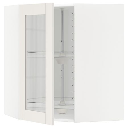 Угловой навесной шкаф с вращающейся секция, стеклянная дв, белый/Сэведаль белый 68x80 см IKEA METOD МЕТОД 292.231.75