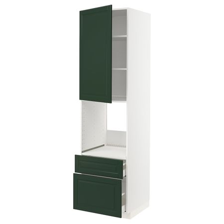 Высокий шкаф для духовки + дверца, 2 фронтальные панели, 1 средняя, 1 встроенный ящ, белый/Будбин темно-зеленый 60x60x220 см