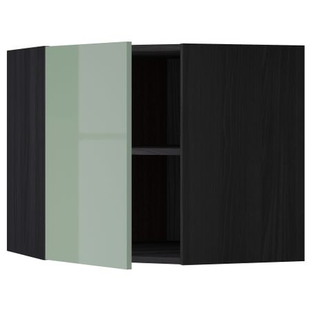 Угловой навесной шкаф с полками МЕТОД, черный, Калларп светло-зеленый
