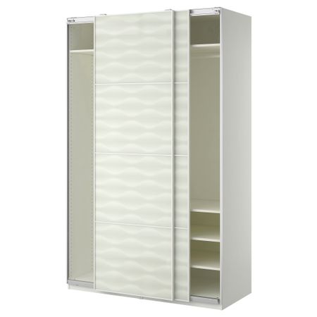 Гардероб ПАКС, белый, Иннфьорден белое стекло (150x66x236 см)