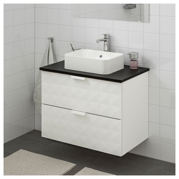 Шкаф со столешницей 45x32 раковина ГОДМОРГОН/ТОЛКЕН / ХОРВИК, Решён белый, антрацит (82x49x72 см) - схема-чертеж с размерами