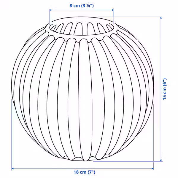 SKOGSTUNDRA СКОГСТУНДРА Ваза - зеленый 15 см - схема-чертеж с размерами