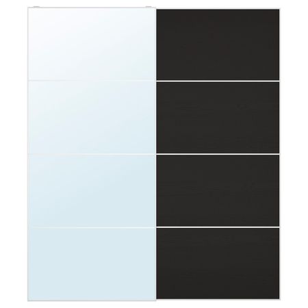 Пара раздвижных дверей, зеркальное стекло/под мореный ясень, черно-коричневый 200x236 см IKEA AULI АУЛИ / MEHAMN МЕХАМН