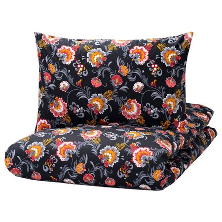 Пододеяльник и 2 наволочки, цветок/черный 200x200/50x70 см IKEA SKÄCKMAL СКЭККМАЛ 705.198.38