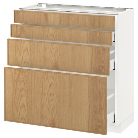 Напольный шкаф 4 фронтальных панели, 4 ящика МЕТОД / МАКСИМЕРА, белый, Экестад дуб