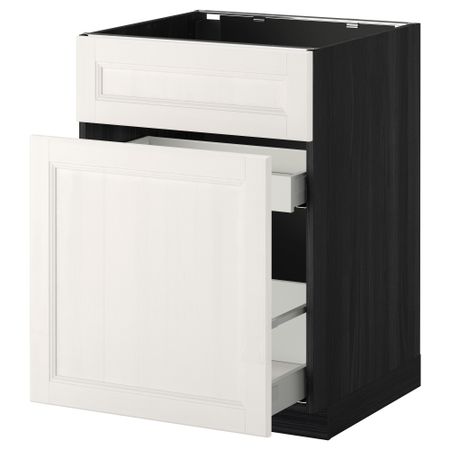 Напольный шкаф под мойку, сорт муcора, 1 дверца, 2 ящика МЕТОД / МАКСИМЕРА, черный, Лаксарби белый (60x60 см)