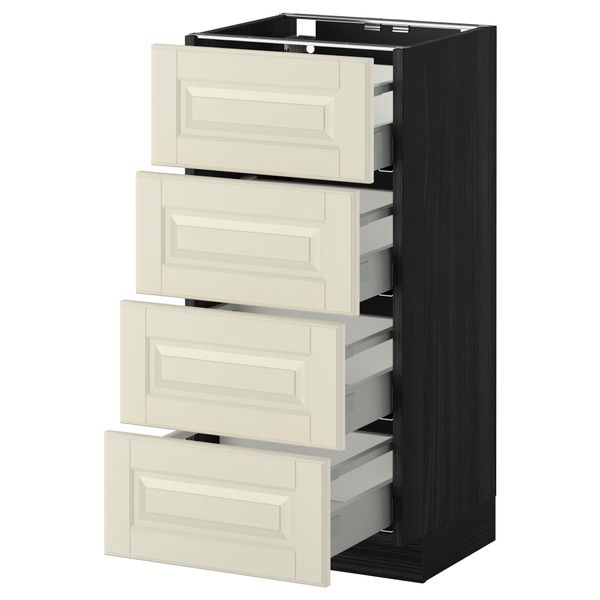 Напольный шкаф 4 фронтальных панели, 4 ящика МЕТОД / МАКСИМЕРА, черный, Будбин белый с оттенком - схема-чертеж с размерами