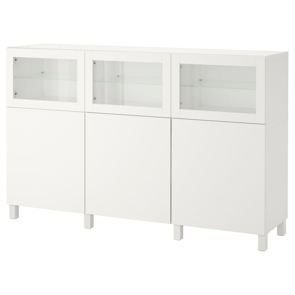 Комбинация для хранения с дверцами БЕСТО, белый Лаппвикен, Синдвик белый прозрачное стекло (180x40x112 см) - фото 1