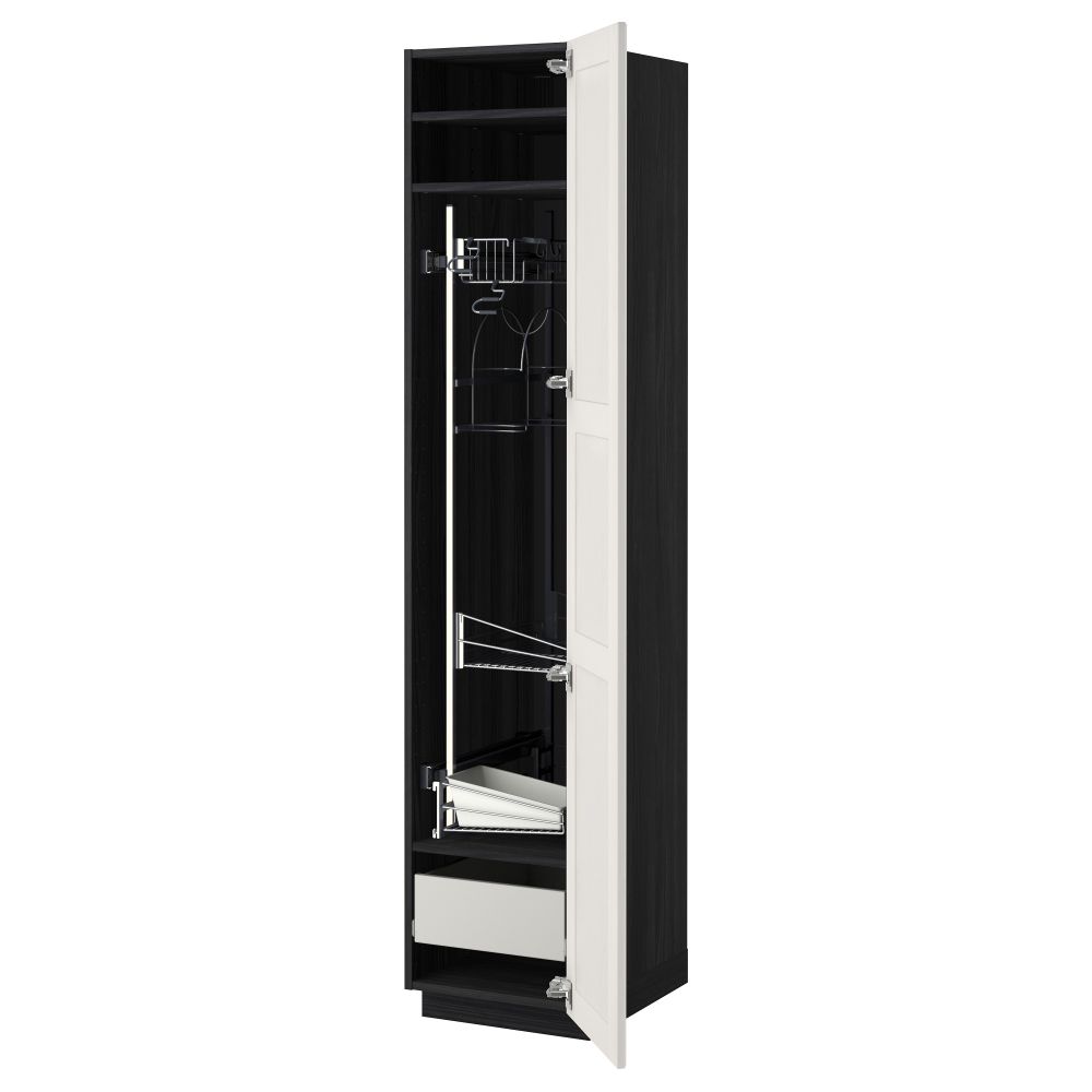 Высокий шкаф с отделением для аксессуаров, для уборки МЕТОД / ФОРВАРА, черный, Лаксарби белый - фото 1