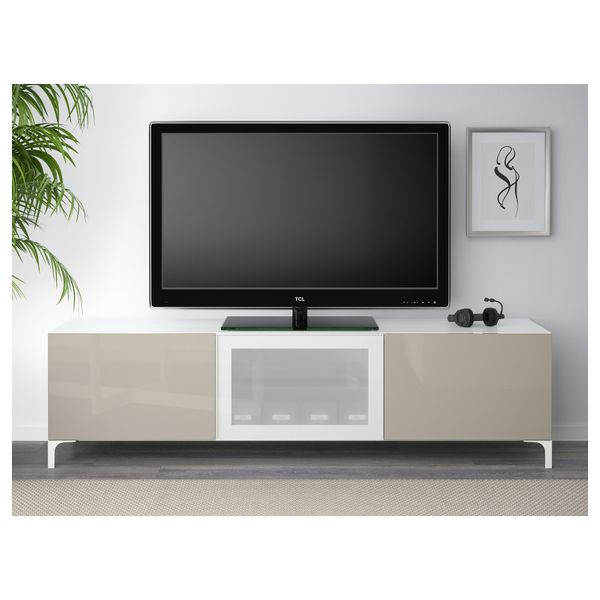 Тумба под ТВ с ящиками и дверцей БЕСТО, белый, Сельсвикен глянцевый/бежевый матовое стекло (180x40x48 см) - схема-чертеж с размерами