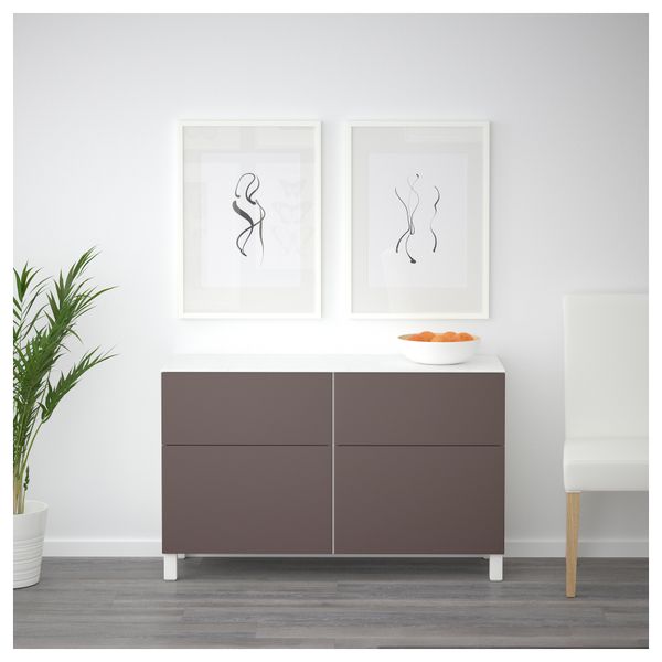 Комбинация для хранения с дверцами, ящиками БЕСТО, белый, Вальвикен темно-коричневый (120x42x74 см) - схема-чертеж с размерами