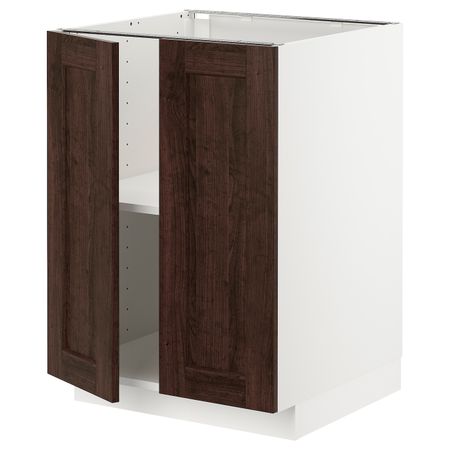 Напольный шкаф с полками/2двери, белый/Эдсерум коричневый 60x60 см IKEA METOD МЕТОД 993.020.08