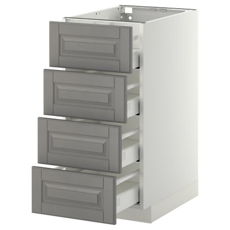 Напольный шкаф 4 фронтальных панели, 4 ящика МЕТОД / МАКСИМЕРА, белый, Будбин серый