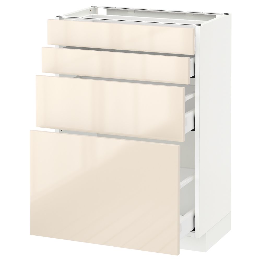 Напольный шкаф 4 фронтальных панели, 4 ящика МЕТОД / МАКСИМЕРА, белый, Рингульт кремовый - схема-чертеж с размерами