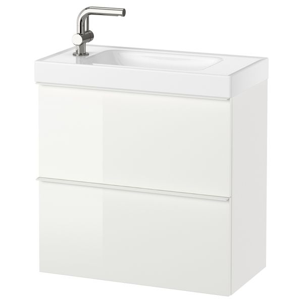 Шкаф для раковины с 2 ящиками ГОДМОРГОН / БРОВИКЕН, глянцевый белый (60x34x65 см) - фото 2