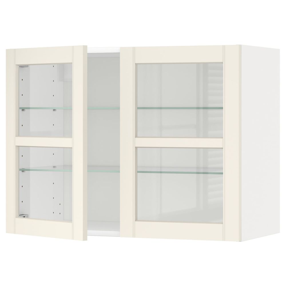 Навесной шкаф с полками, 2 стекло дв, белый/Хитарп белый с оттенком 80x60 см IKEA METOD МЕТОД 692.404.27 - схема-чертеж с размерами