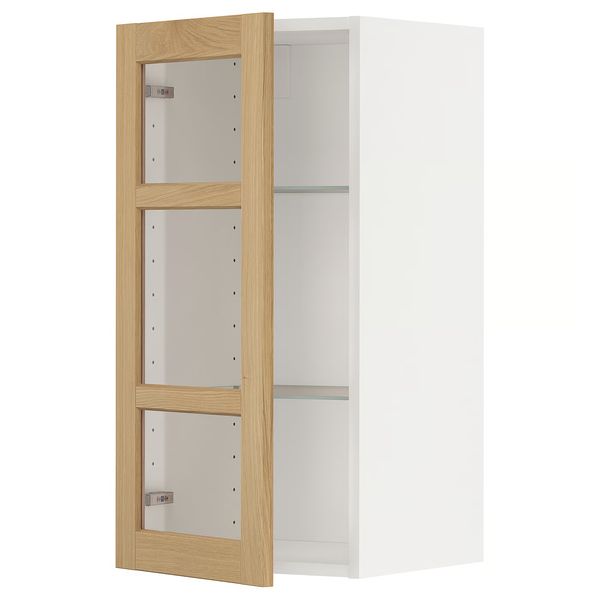 METOD Навесной шкаф/полки/стеклян дверца - белый/Forsbacka дуб 40x80 см - фото 1