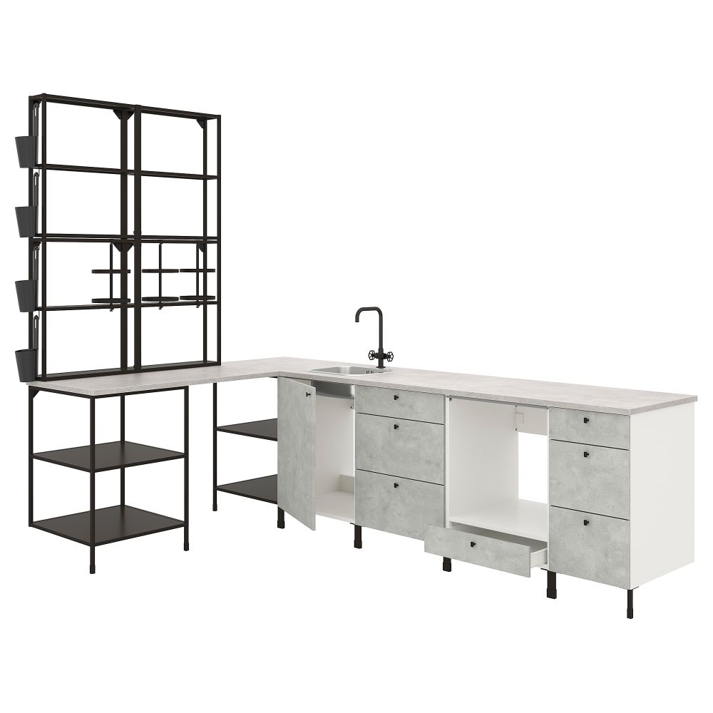 Угловая кухня, антрацит, под бетон IKEA BEGIVENHET БЕГИВЕНХЕТ 093.380.64 - фото 1