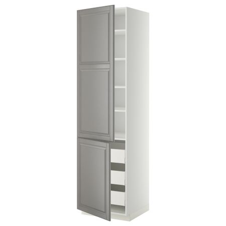 Высокий шкаф + полки, 3 ящика, 2 дверцы МЕТОД / МАКСИМЕРА, белый, Будбин серый