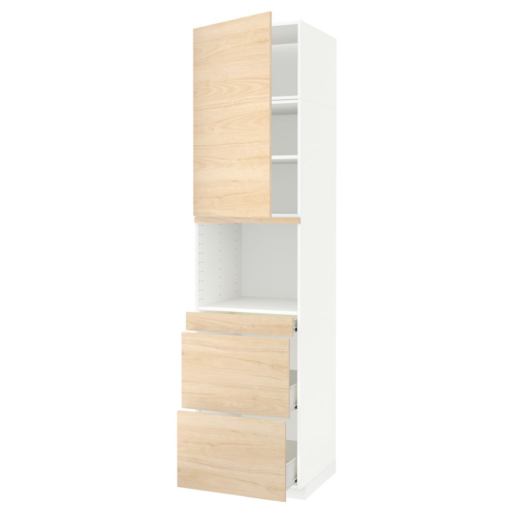 Высокий шкаф для СВЧ/дверца, 3 ящика МЕТОД / ФОРВАРА, белый, Аскерсунд под светлый ясень - фото 1