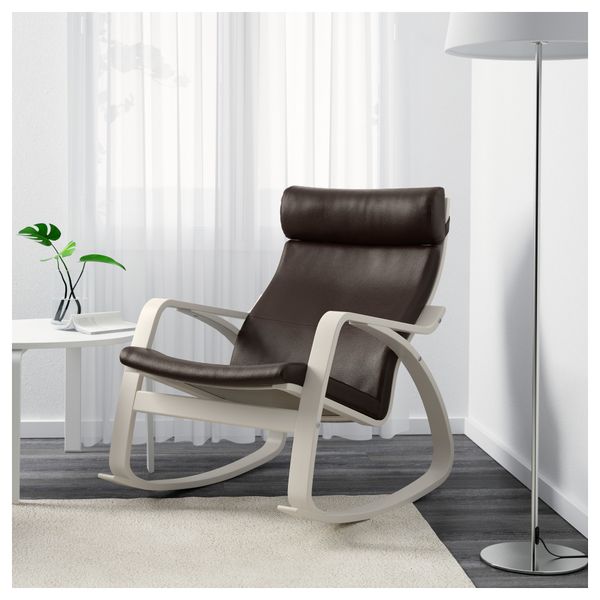 Кресло-качалка ПОЭНГ, белый, Глосе темно-коричневый - фото 2