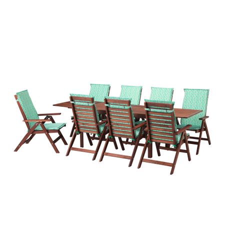 Стол + 8 кресел для сада ЭПЛАРО, коричневая морилка, Нэстон зеленый