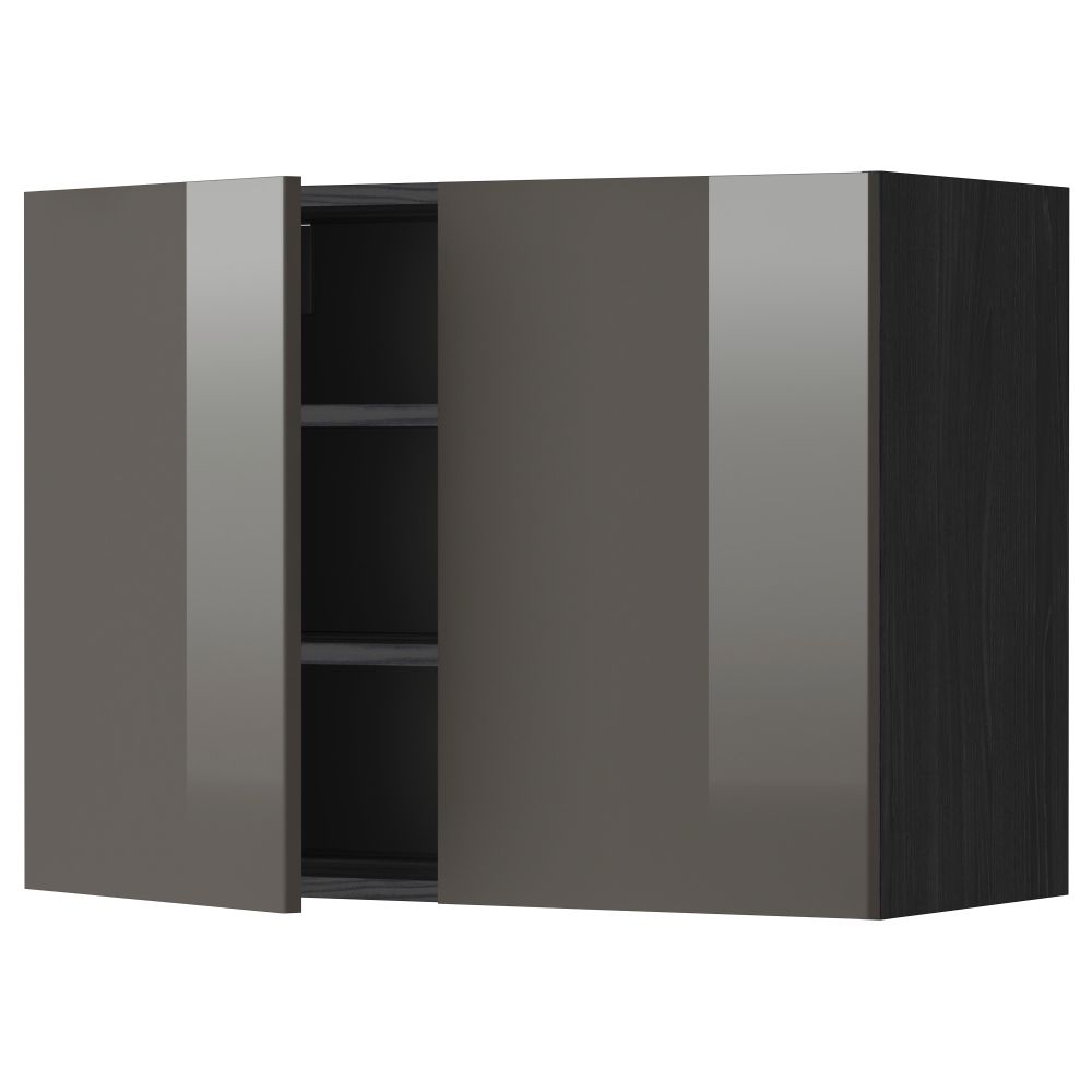 Навесной шкаф с полками, 2 дверцы МЕТОД, черный, Рингульт серый - схема-чертеж с размерами