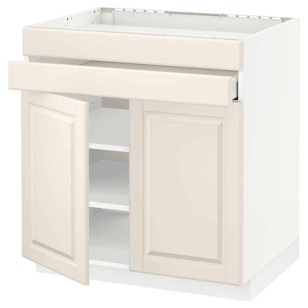 Напольный шкаф для варочной панели, 2 ящика, 2 фасада, 1 ящик МЕТОД / МАКСИМЕРА, белый, Будбин белый с оттенком (80x60 см) - схема-чертеж с размерами