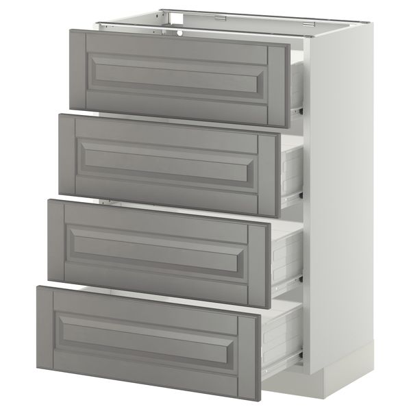 Напольный шкаф 4 фронтальных панели, 4 ящика МЕТОД / ФОРВАРА, белый, Будбин серый - схема-чертеж с размерами