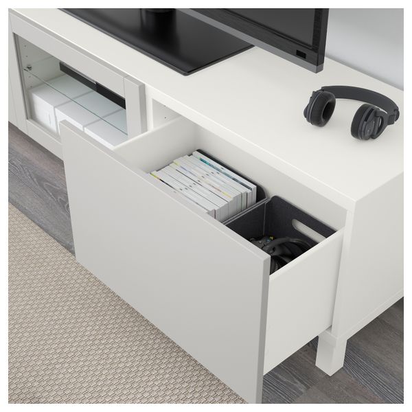 Тумба под ТВ с ящиками и дверцей БЕСТО, белый, Лаппвикен светло-серый прозрачное стекло (180x40x48 см) - фото 3