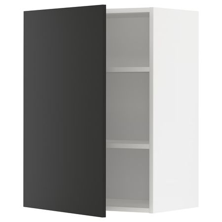 METOD Навесной шкаф с полками - белый/Nickebo матовый антрацит 60x80 см