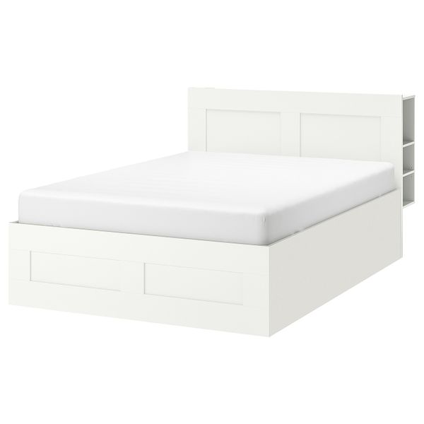 Кровать с подъемным механизмом, белый 140x200 см IKEA BRIMNES БРИМНЭС 593.988.90 - фото 1