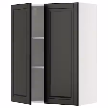 METOD Навесной шкаф с полками/2дверцы - белый/Bodbyn чёрный 80x100 см