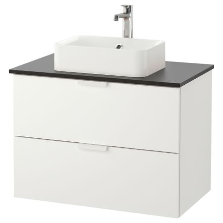 Шкаф со столешницей 45x32 раковина ГОДМОРГОН/ТОЛКЕН / ХОРВИК, белый, антрацит (82x49x72 см)